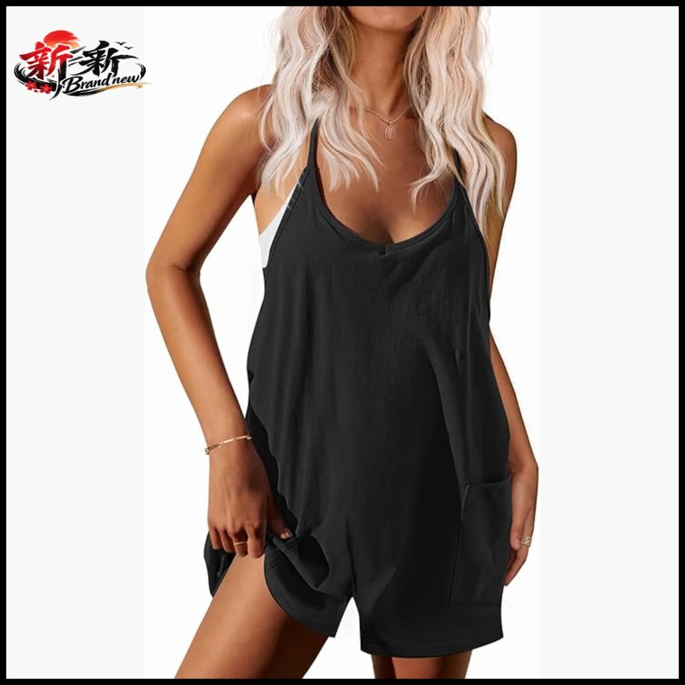 Polyester Blend Romper with Adjustable Straps and… - image 1